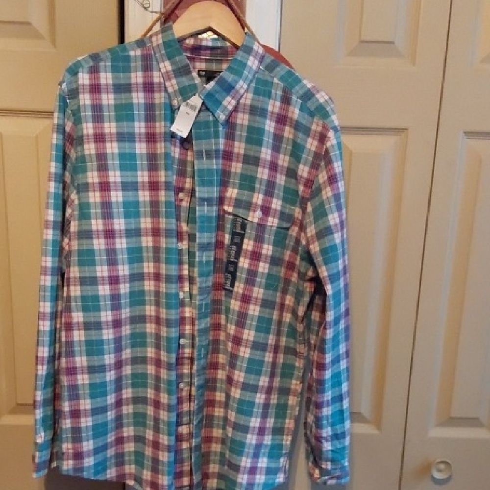 GAP Men's Casual Plaid Shirt - Teal and Burgundy